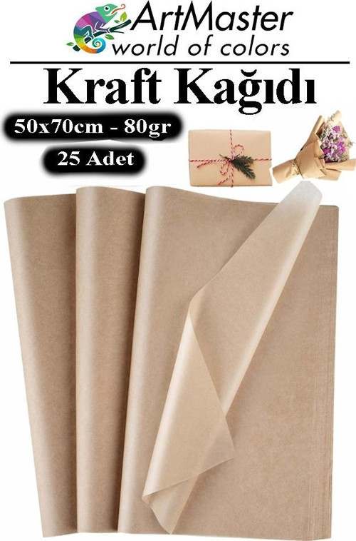 Kraft Kağıdı 50x70 cm 25 Adet 80 Gr Hediye Paketleme Kagıdı Çeyiz Kaplama Kağıt Saman Kağıt Çizim Kağıdı