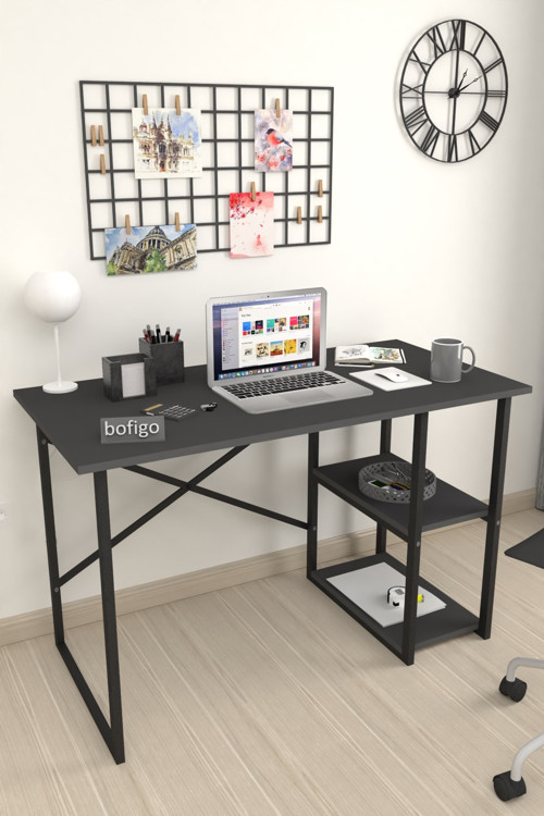 2 Raflı Çalışma Masası Bilgisayar Masası Ofis Ders Yemek Masası Kafka Antrasit 60x120 cm