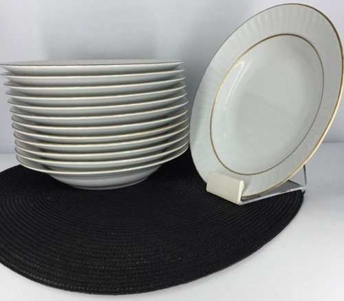 Sedef Altın Yaldızlı 19 cm Çukur Yemek Tabak 12 Adet