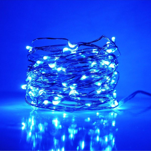 8 Metre Micro Dökme Led Ultra Parlak Canlı Mavi Işık Su Geçirmez Mavi Pilli Led Işık Sabit Yanar