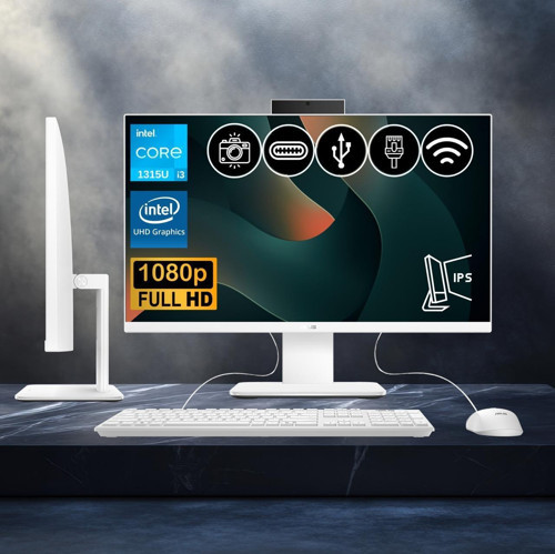V440VAK-I38256W0D ATL12 i3-1315U 32GB DDR5 256GB Nvme SSD 23.8" IPS FHD Fdos BEYAZ All In One Bilgisayar