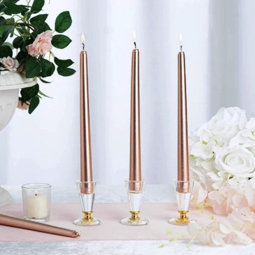Chrıstmas Candle Metallıc Brıght Rose Gold Candlestıck 10 Adet Rose Gold Şamdan Mumu Yılbaşı Mumları