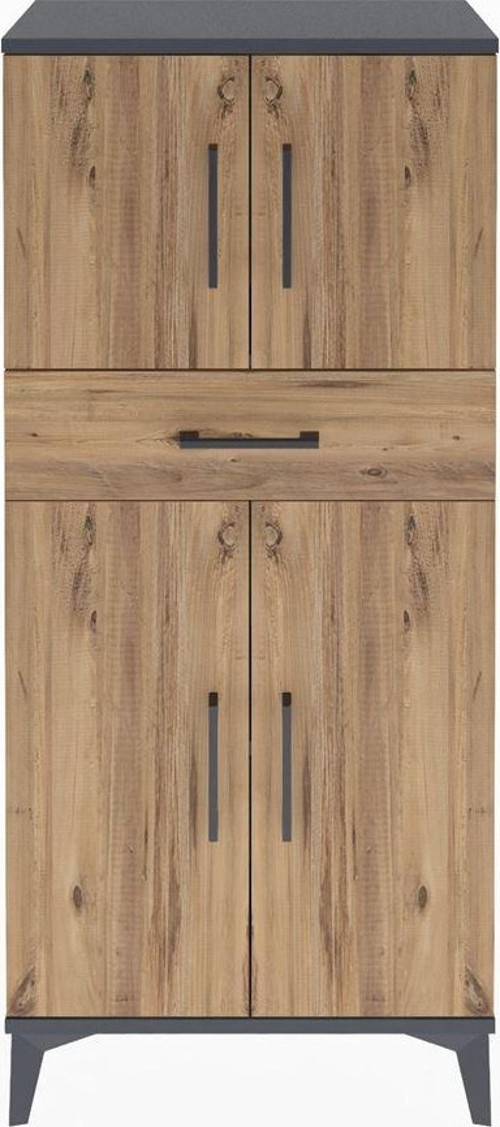 Arges Dolap 2 Raflı Tek Çekmeceli 4 Kapaklı 60x30x134 Antrasit-Çam