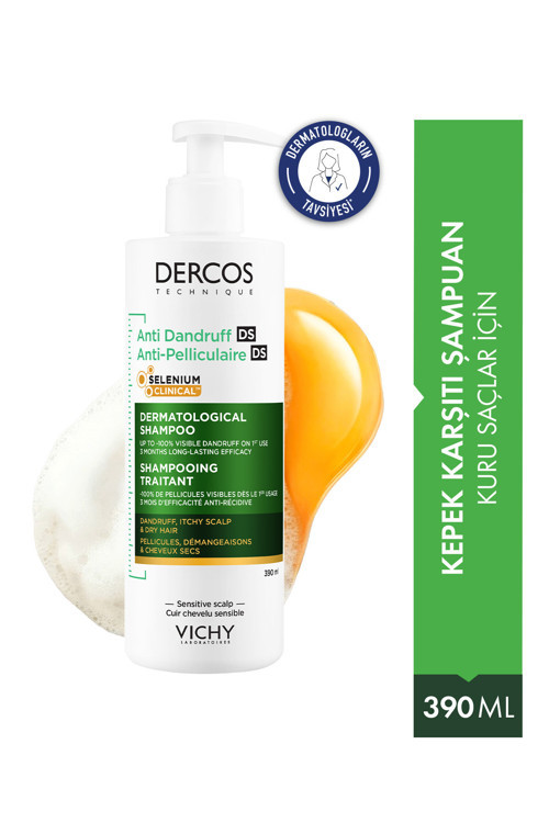 Dercos Anti Dandruff Kuru Saçlar İçin Geliştirilmiş Kepeklenmeye Karşı Etkili Bakım Şampuanı 390 ml