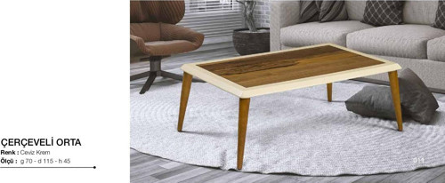 Orta Sehpa 17602 OSM Çerçeve Model Parlak Ceviz Krem Kayın Retro Ayak El Yapım