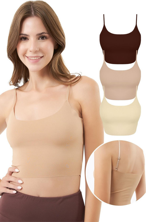 Ayarlanabilir İnce Askılı Lazer Kesim Crop Büstiyer 3'lü Paket-6