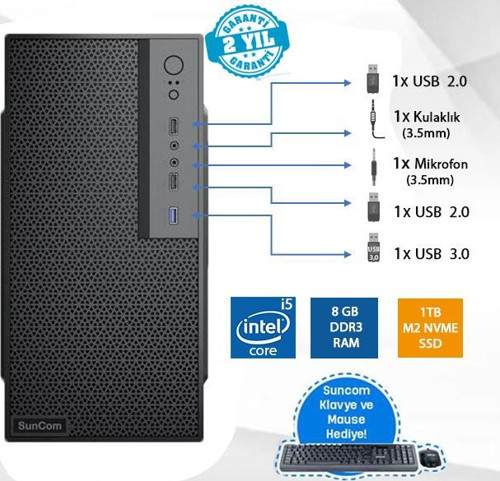 Force SC3-122 i5-4460 8GB 1TB M.2 SSD O/B DOS Masaüstü PC Wi-Fi
