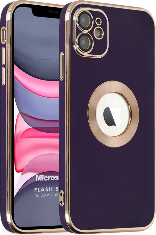 Apple iPhone 12 Kılıf Flash Stamp Koyu Mor