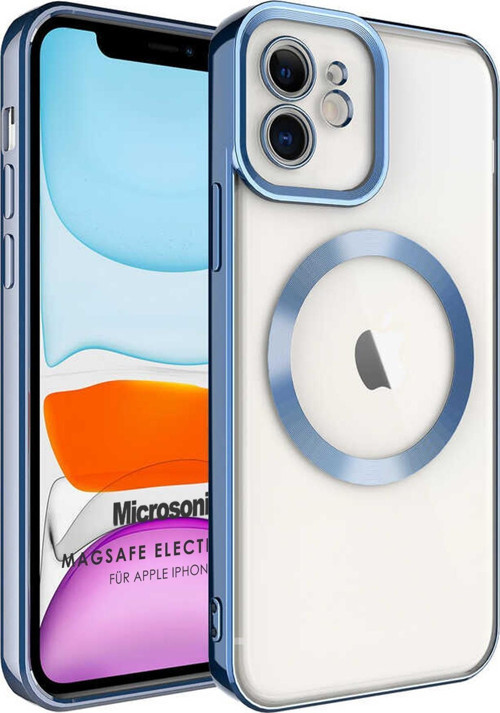 Apple iPhone 12 Kılıf MagSafe Luxury Electroplate Mavi