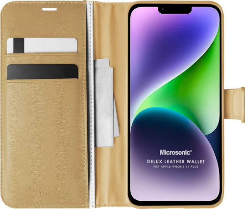 Apple iPhone 14 Plus Kılıf Delux Leather Wallet Gold