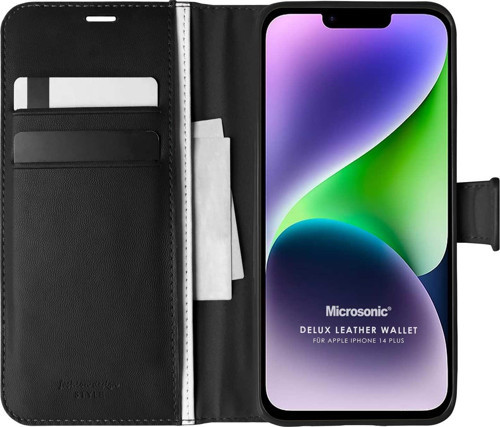 Apple iPhone 14 Plus Kılıf Delux Leather Wallet Siyah