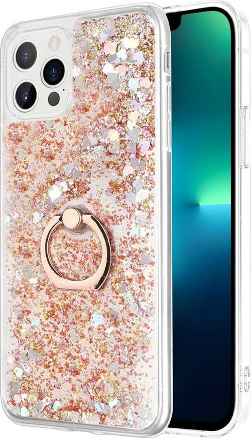 Apple iPhone 13 Pro Max Kılıf Glitter Liquid Holder Gold