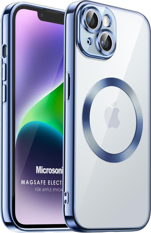 Apple iPhone 14 Plus Kılıf MagSafe Luxury Electroplate Mavi
