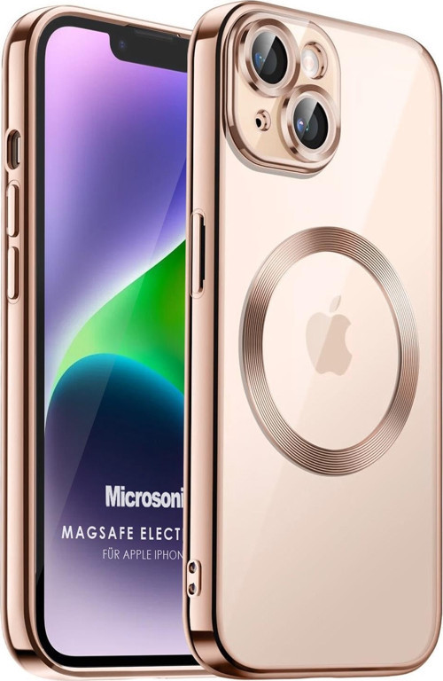Apple iPhone 14 Plus Kılıf MagSafe Luxury Electroplate Rose Gold