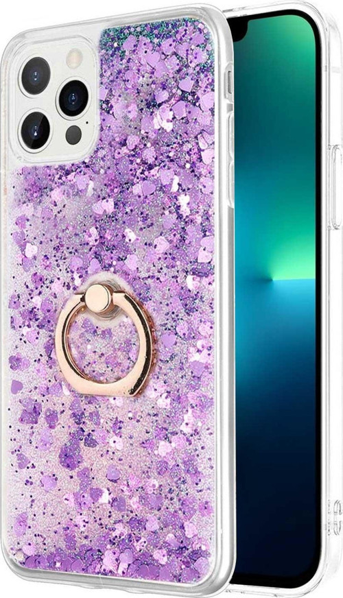 Apple iPhone 13 Pro Max Kılıf Glitter Liquid Holder Mor