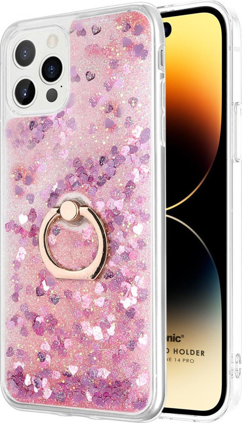 Apple iPhone 13 Pro Max Kılıf Glitter Liquid Holder Pembe