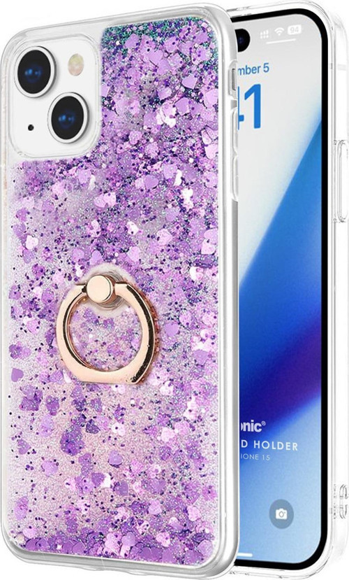 Apple iPhone 15 Kılıf Glitter Liquid Holder Mor