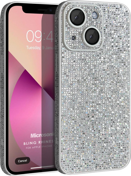 Apple iPhone 14 Kılıf Bling Rhinestones Gümüş