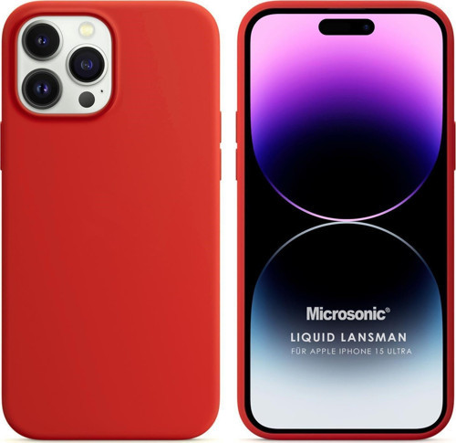 Apple iPhone 15 Pro Max Kılıf Liquid Lansman Silikon Kırmızı