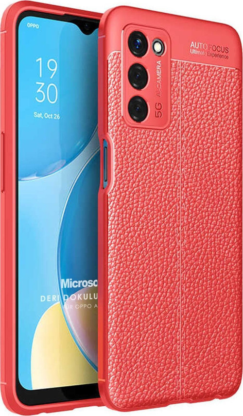 Oppo A55 5G Kılıf Deri Dokulu Silikon Kırmızı