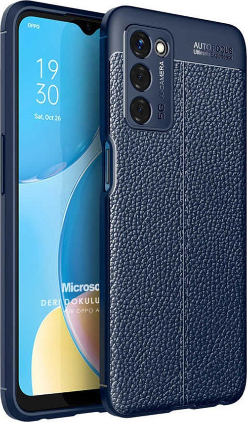 Oppo A55 5G Kılıf Deri Dokulu Silikon Lacivert
