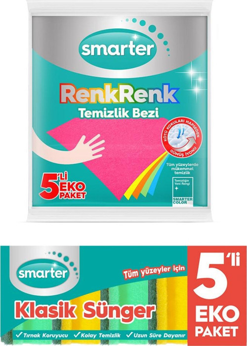 KLASİK SÜNGER 5 Lİ+RENKRENK TEMİZLİK BEZİ