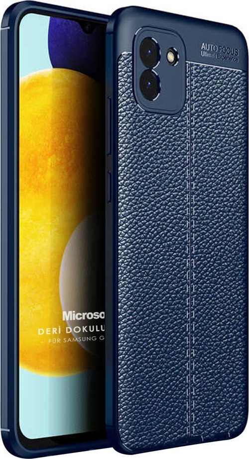 Samsung Galaxy A03 Kılıf Deri Dokulu Silikon Lacivert