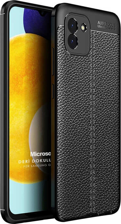 Samsung Galaxy A03 Kılıf Deri Dokulu Silikon Siyah