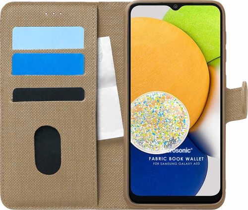 Samsung Galaxy A03 Kılıf Fabric Book Wallet Gold