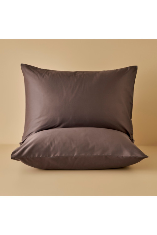 %100 Pamuk Saten Supreme 2'li Yastık Kılıfı Kahverengi (50x70 cm)