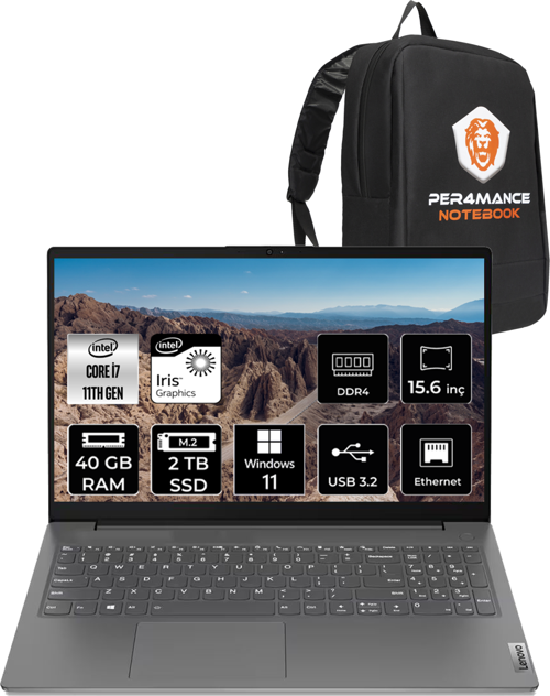 V15 i7-1165G7 40GB 2TB SSD 15.6" FHD W11HOME Taşınabilir Bilgisayar 82KB00CDTX & ÇANTA