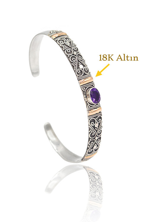 Ametist Taşlı El İşi 925 Ayar Kadın Gümüş Bilezik 201022715