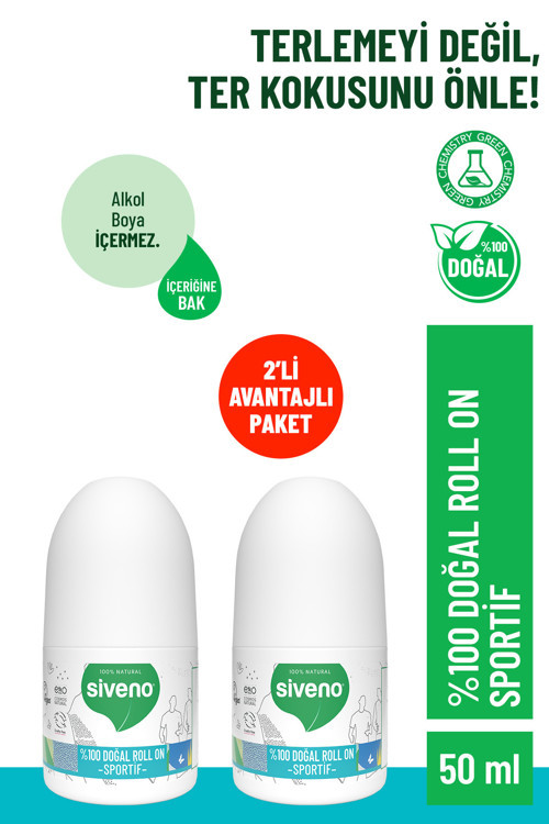 %100 Doğal Roll-On Sportif Sporcu Deodorant Ter Kokusu Önleyici Bitkisel Lekesiz 50 ml X 2 Adet
