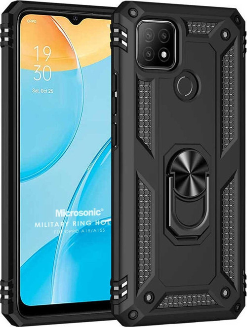 Oppo A15s Kılıf Military Ring Holder Siyah