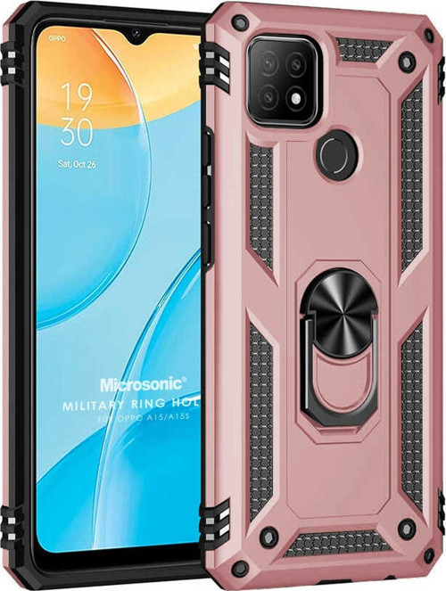 Oppo A15s Kılıf Military Ring Holder Rose Gold