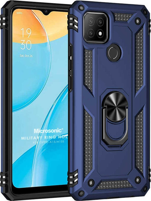 Oppo A15s Kılıf Military Ring Holder Lacivert