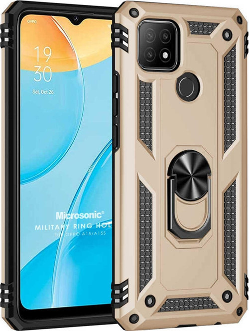 Oppo A15s Kılıf Military Ring Holder Gold