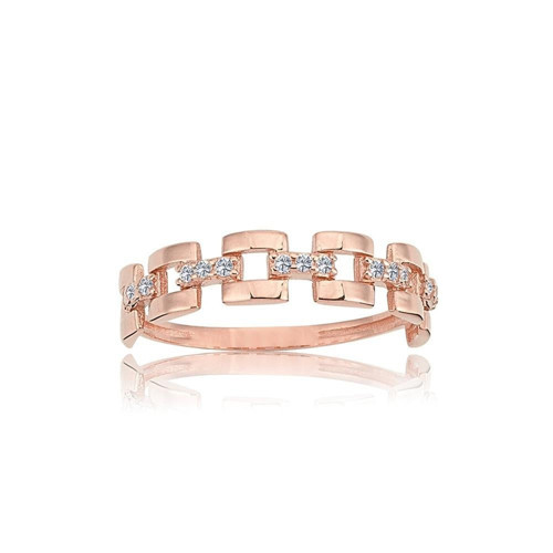 14 Ayar Tam Tur Altın Yüzük Altın Tam Tur Sıralı Zirkon Taşlı Minimal Yüzük Yüzük