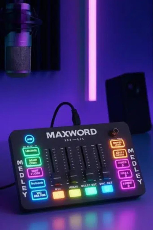 MEDLEY Gaming Canlı Yayın Stüdyo Kayıt RGB Ses Kartı DJ Mixer (Telefon PC Uyumlu)