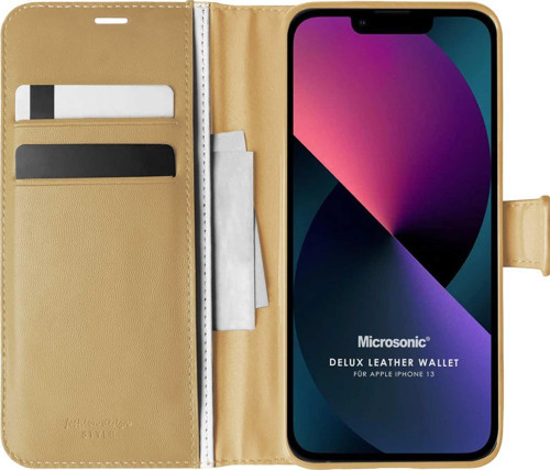 Apple iPhone 13 Kılıf Delux Leather Wallet Gold