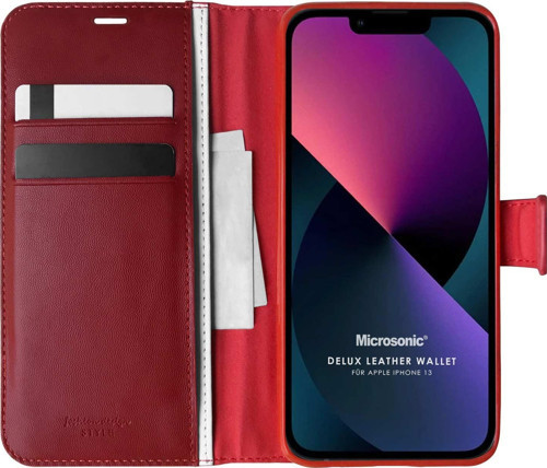 Apple iPhone 13 Kılıf Delux Leather Wallet Kırmızı