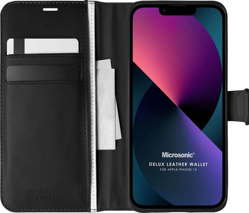 Apple iPhone 13 Kılıf Delux Leather Wallet Siyah
