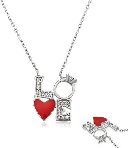 925 Ayar Gümüş Kalpli Tek Taş Love Kolye