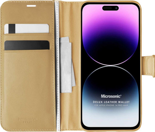 Apple iPhone 14 Pro Max Kılıf Delux Leather Wallet Gold