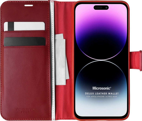 Apple iPhone 14 Pro Max Kılıf Delux Leather Wallet Kırmızı
