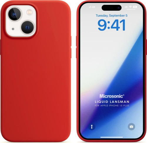 Apple iPhone 15 Plus Kılıf Liquid Lansman Silikon Kırmızı