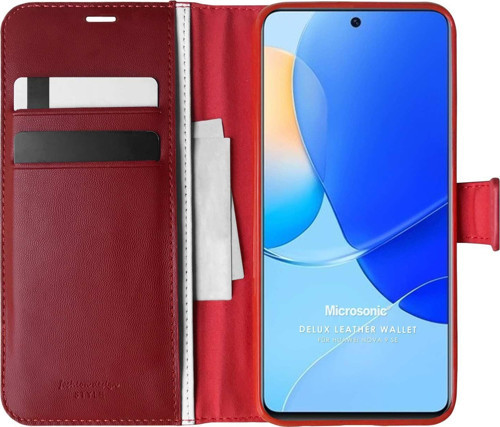 Huawei Nova 9 SE Kılıf Delux Leather Wallet Kırmızı
