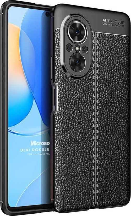 Huawei Nova 9 SE Kılıf Deri Dokulu Silikon Siyah
