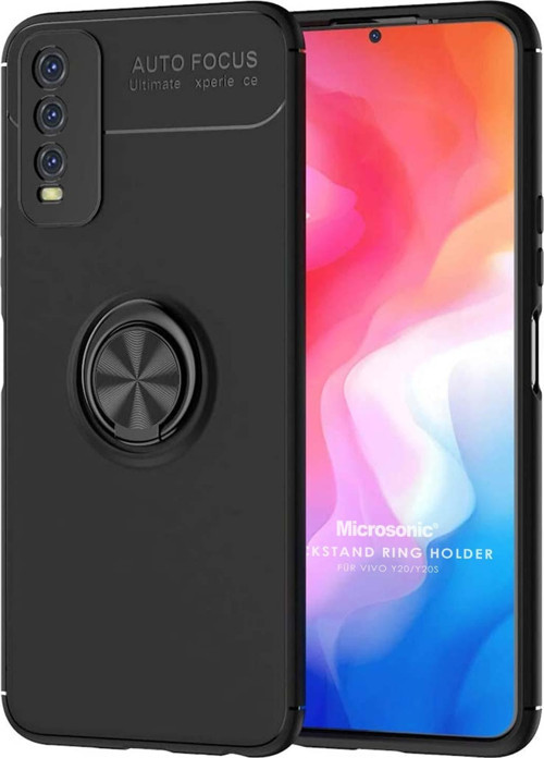 Vivo Y20 Kılıf Kickstand Ring Holder Siyah