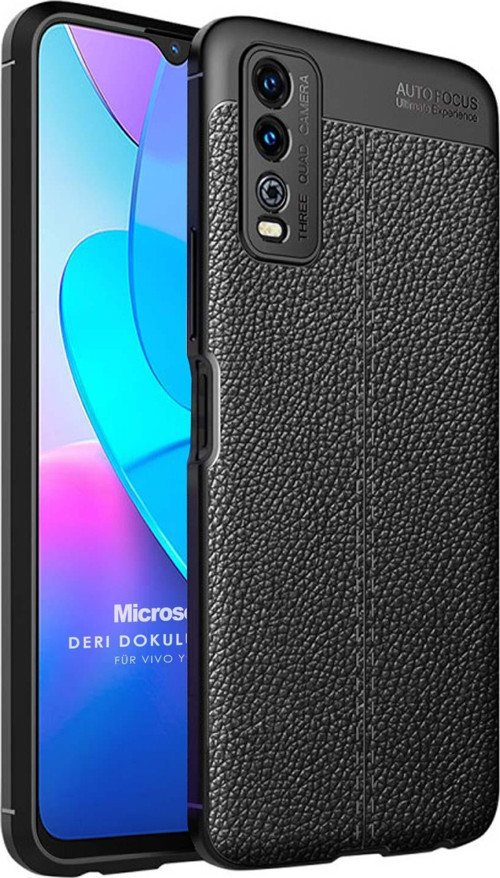 Vivo Y11s Kılıf Deri Dokulu Silikon Siyah